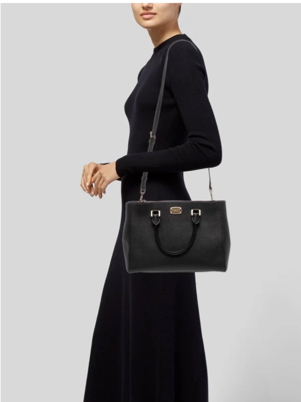 Michael Kors Saffiano Leather Top Handle Shoulder Bag Large Black